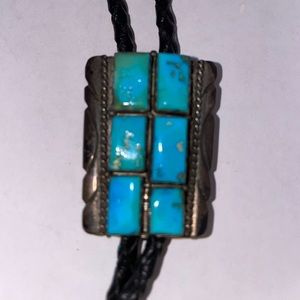 Penketewa Stamped 6 Piece Turquoise Bolo Tie